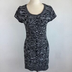 Red Paint Women's Cable Knit Sweater Dress Black White Grey‎ Textured Pattern